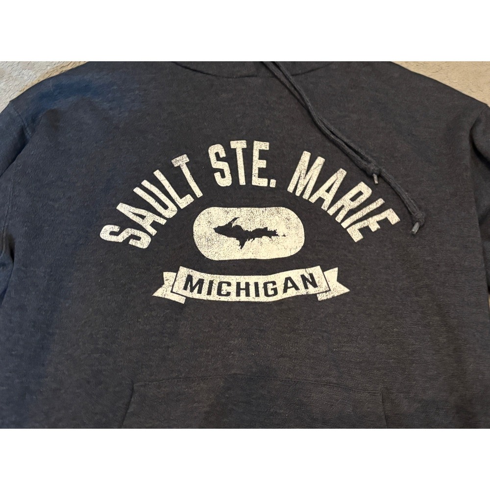 Blue 84 Sault Ste Marie Michigan Hoodie Mens Small Grey Upper Peninsula Pullover - Picture 2 of 7